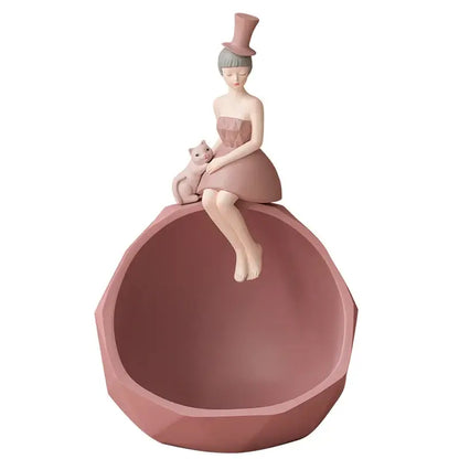 Modern pink & gray woman sculpture tray living room home decor
