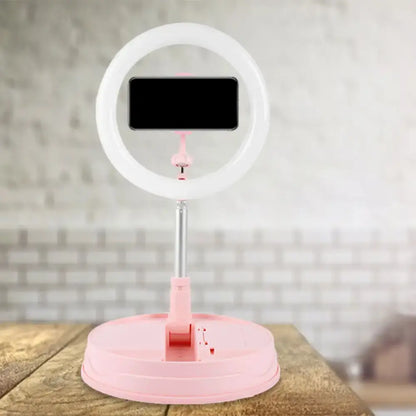 Modern pink metallic led ring flash light bedroom smartphone stand