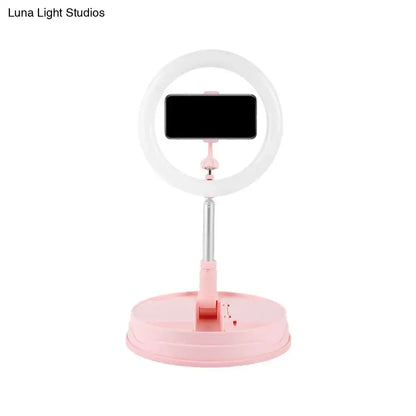 Modern pink metallic led ring flash light bedroom smartphone stand