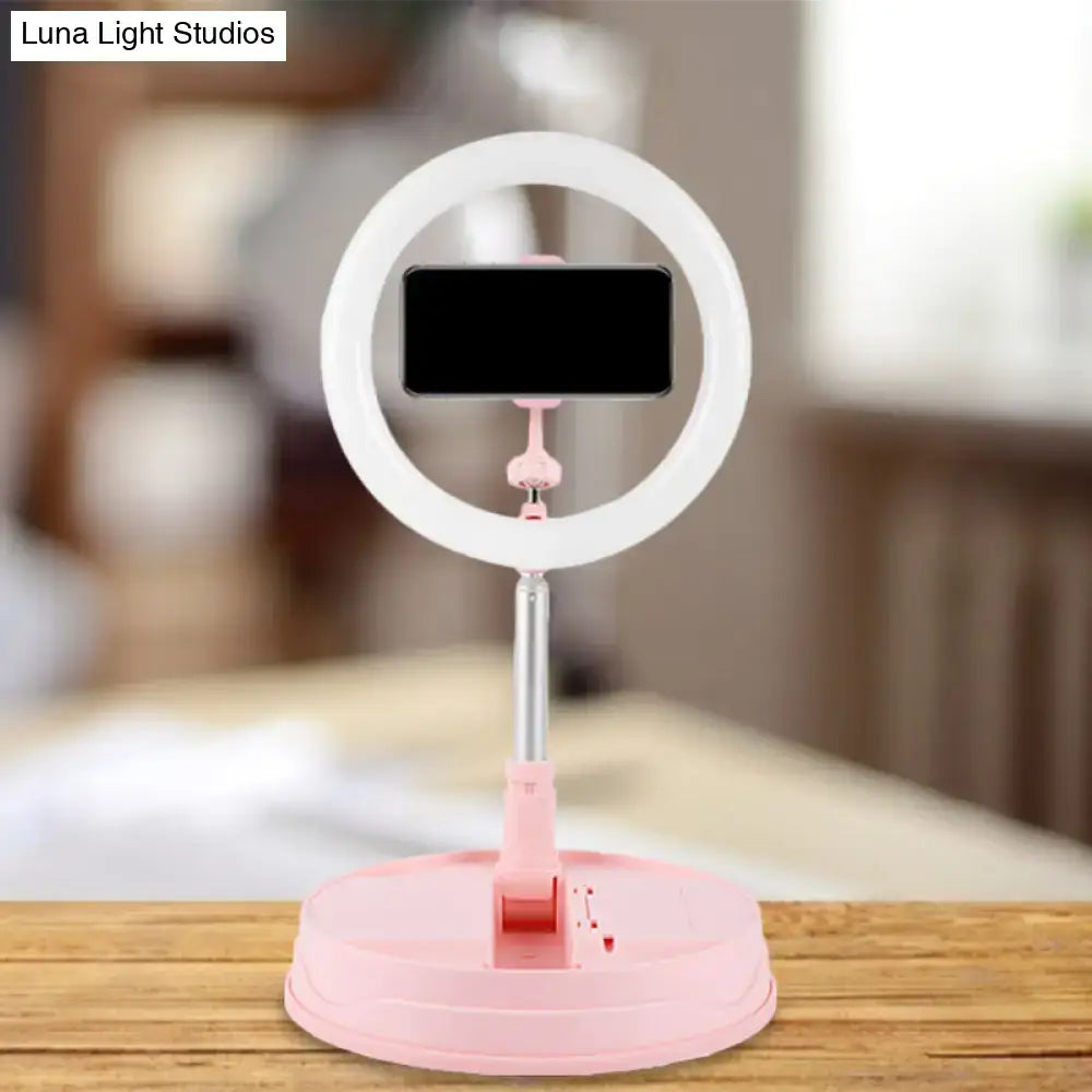 Modern pink metallic led ring flash light bedroom smartphone stand