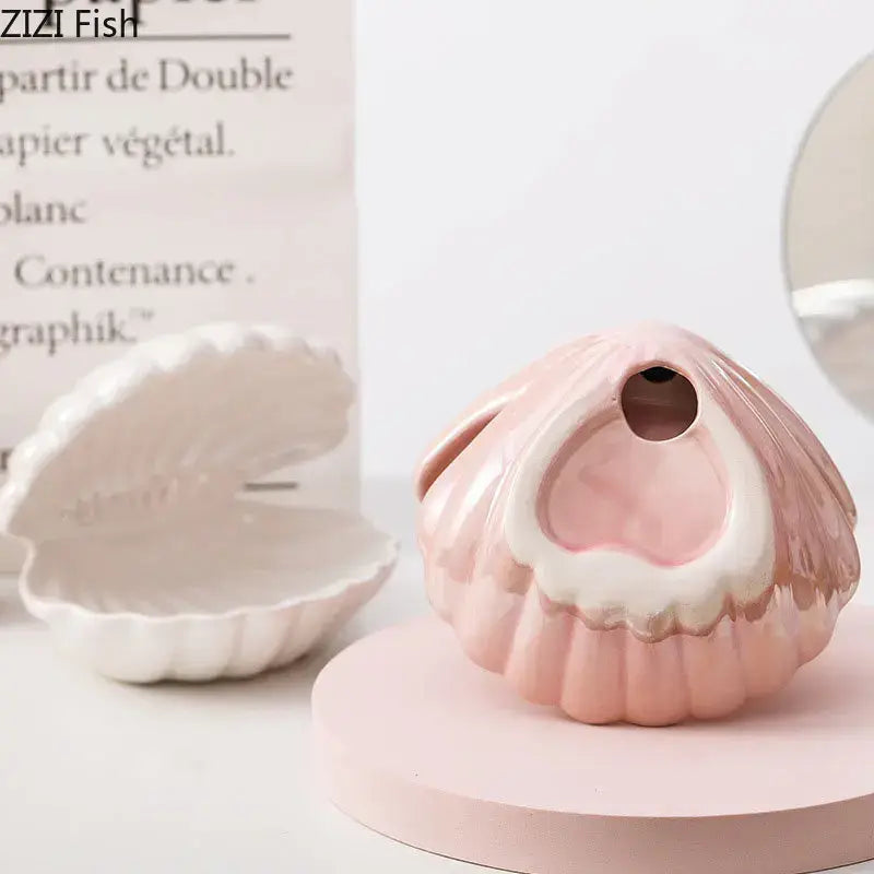 Modern pink & off-white pearl shell lamp desk decoration bedroom