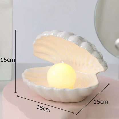 Modern pink & off-white pearl shell lamp desk decoration bedroom