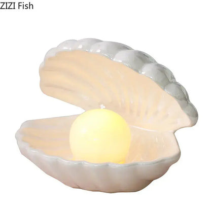 Modern pink & off-white pearl shell lamp desk decoration bedroom
