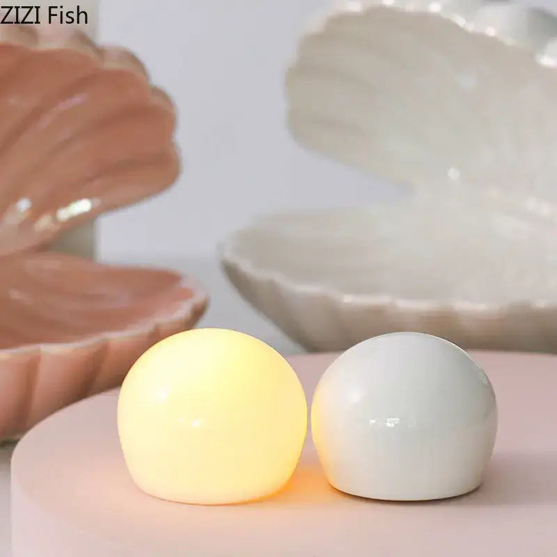 Modern pink & off-white pearl shell lamp desk decoration bedroom