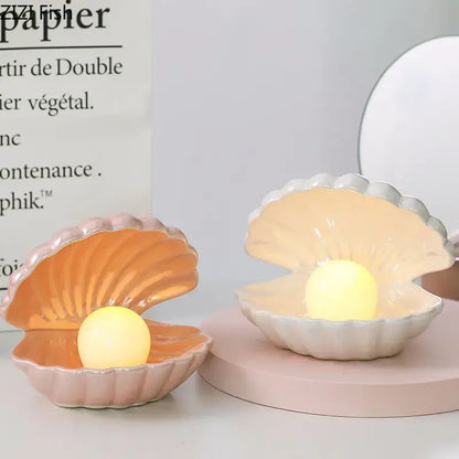Modern pink & off-white pearl shell lamp desk decoration bedroom