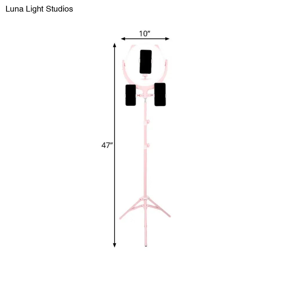 DecorBites™ Modern Pink USB LED Circle Mirror Phone Stand with Mobile Lighting Feature