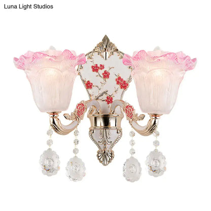 Modern pink & white ruffle glass sconce lamp bedroom wall light