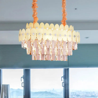 Modern pink & yellow clear crystal chandelier dining room pendant