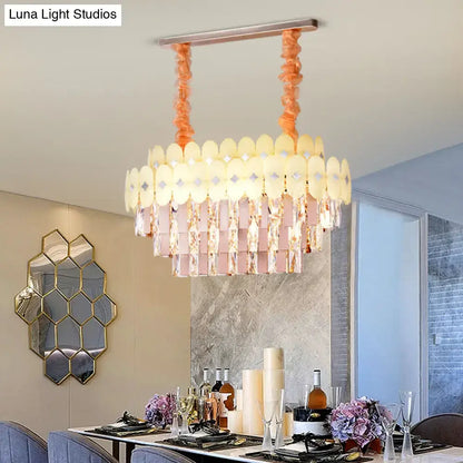 Modern pink & yellow clear crystal chandelier dining room pendant