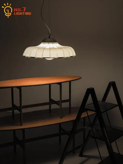Modern pleated off white double diffuse pendant lights dining room