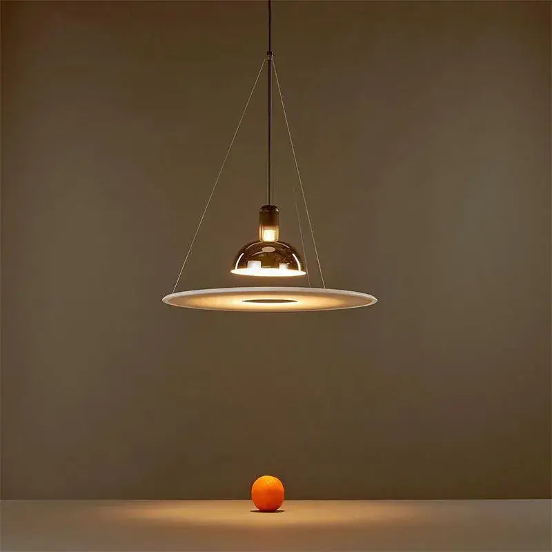 Modern polished brass & white flying saucer chandelier bedroom light