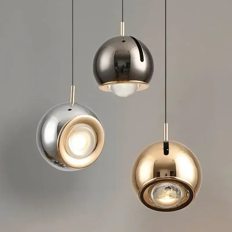 Modern polished metallic adjustable angle pendant light dining room