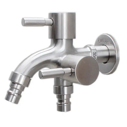Modern polished stainless steel double faucet wall mount kitchen tap