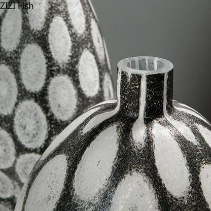 Modern polka dot bubble glass vase black & white living room decor
