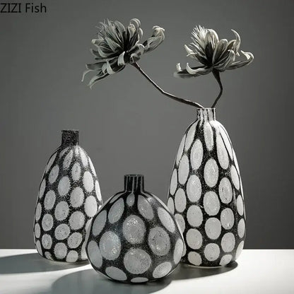 Modern polka dot bubble glass vase black & white living room decor