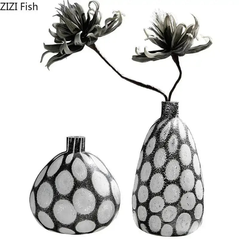 Modern polka dot bubble glass vase black & white living room decor