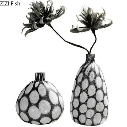 Modern polka dot bubble glass vase black & white living room decor