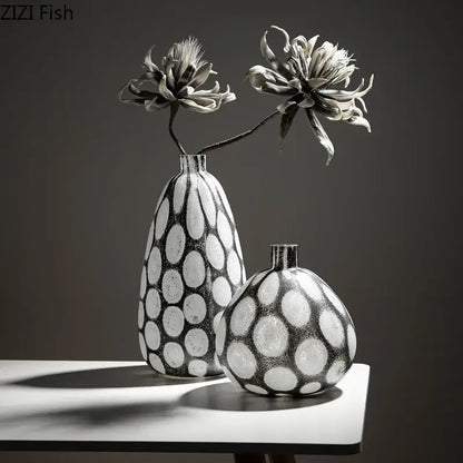 Modern polka dot bubble glass vase black & white living room decor