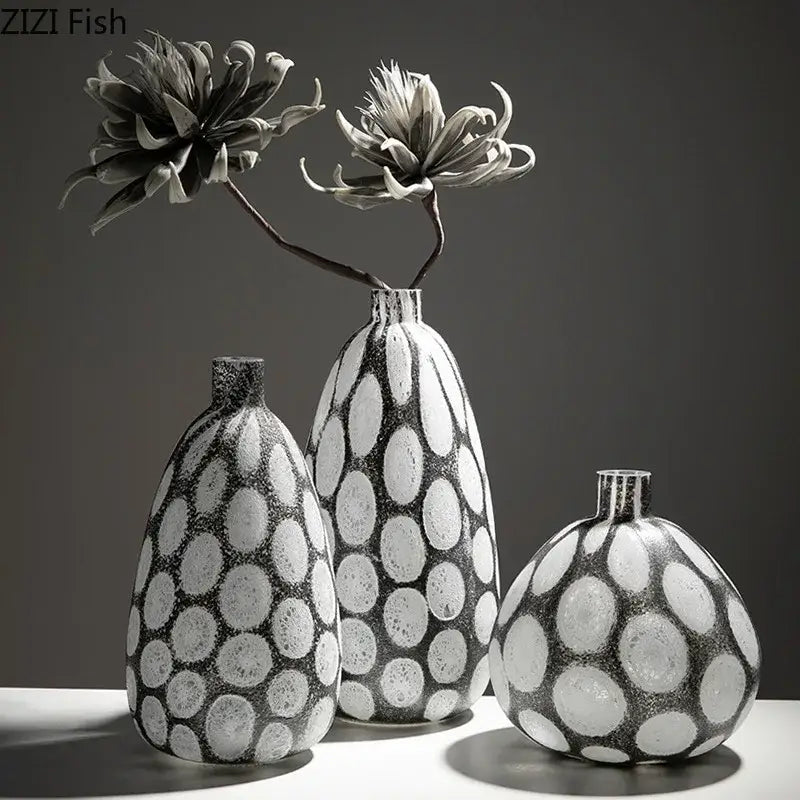 Modern polka dot bubble glass vase black & white living room decor