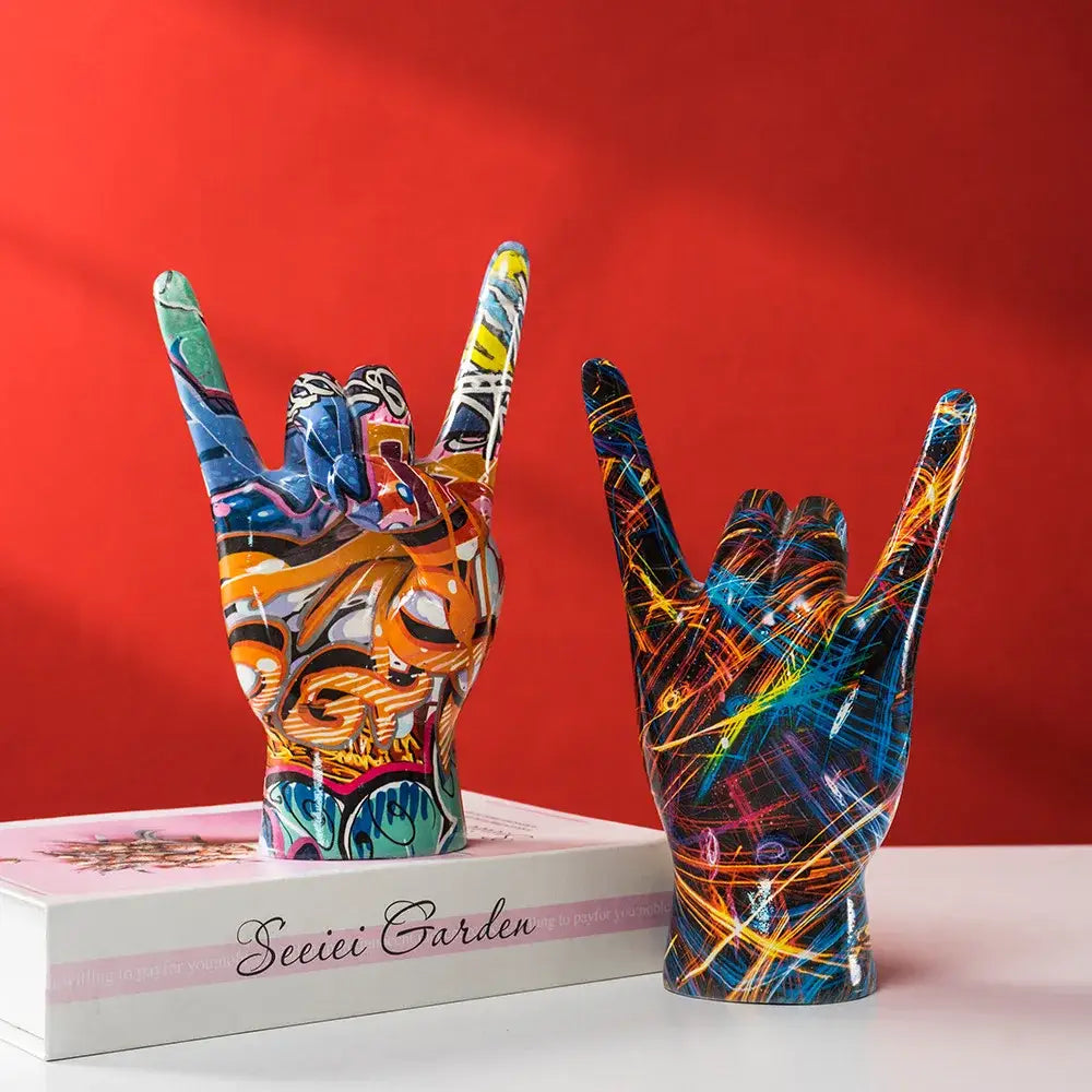 Modern pop art graffiti hand statue living room resin sculpture