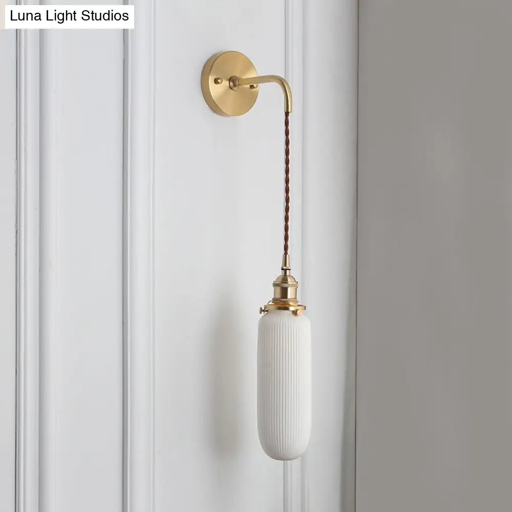 DecorBites™ Modern Porcelain Wall Lamp with Brass Socket - White, 1 Light, 5/6/8.5 Inch Width - Ideal for Dining Room & Foyer