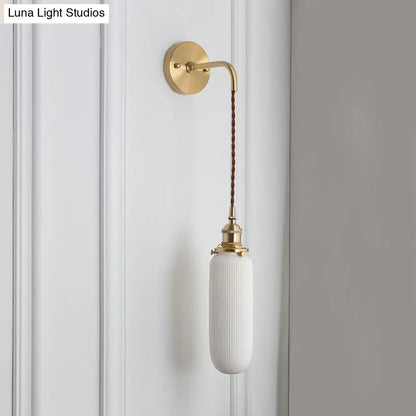 DecorBites™ Modern Porcelain Wall Lamp with Brass Socket - White, 1 Light, 5/6/8.5 Inch Width - Ideal for Dining Room & Foyer