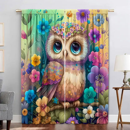 Modern printed colorful owl bedroom curtain set