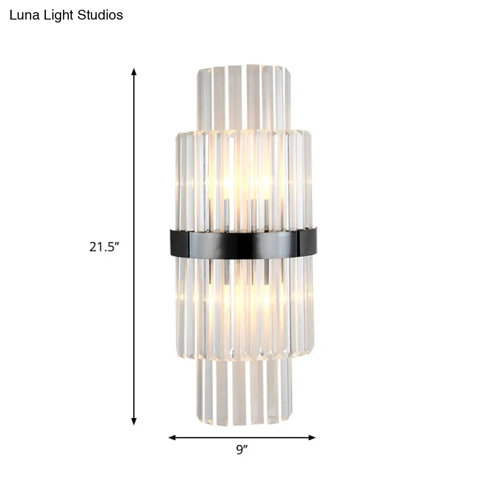 DecorBites™ Modern Prism Crystal Wall Mount Lamp with 2 Tiers, 2 Bulbs, and Black Half-Cylinder Shade