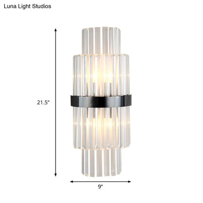 DecorBites™ Modern Prism Crystal Wall Mount Lamp with 2 Tiers, 2 Bulbs, and Black Half-Cylinder Shade