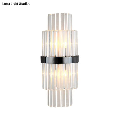 DecorBites™ Modern Prism Crystal Wall Mount Lamp with 2 Tiers, 2 Bulbs, and Black Half-Cylinder Shade