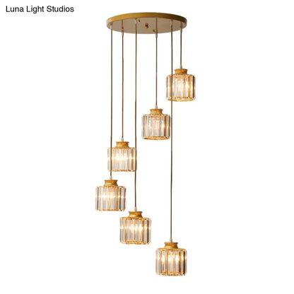 DecorBites™ Modern Prismatic Crystal Cylindrical Pendant Ceiling Light for Stairway