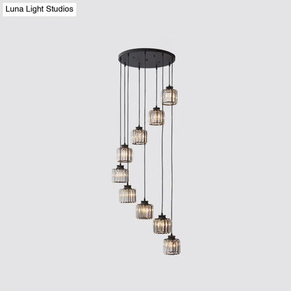 DecorBites™ Modern Prismatic Crystal Cylindrical Pendant Ceiling Light for Stairway