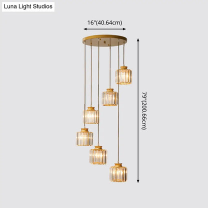 DecorBites™ Modern Prismatic Crystal Cylindrical Pendant Ceiling Light for Stairway