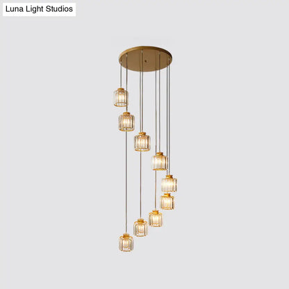 DecorBites™ Modern Prismatic Crystal Cylindrical Pendant Ceiling Light for Stairway