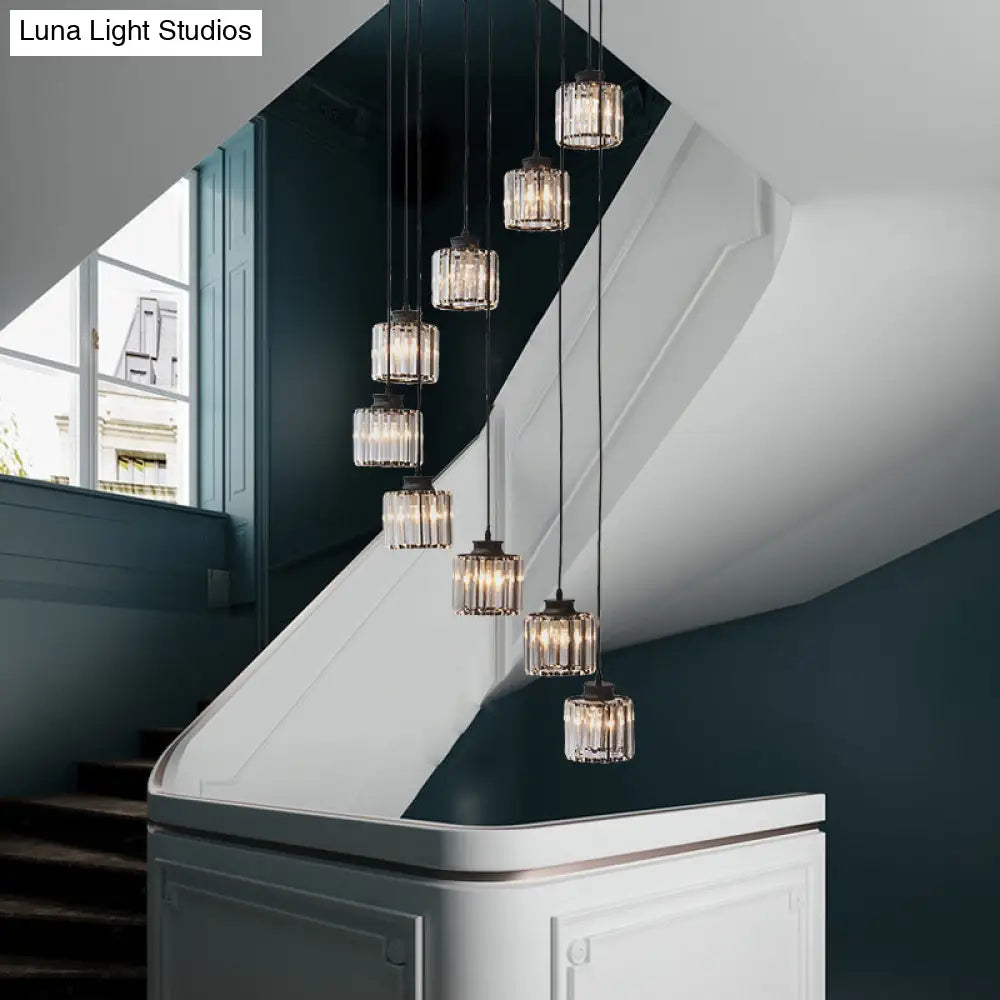 DecorBites™ Modern Prismatic Crystal Cylindrical Pendant Ceiling Light for Stairway