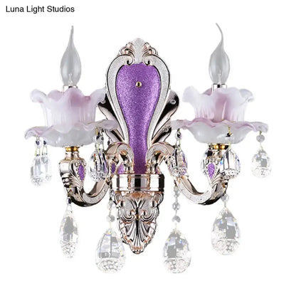 Modern purple & silver crystal wall sconce – bedroom floral light