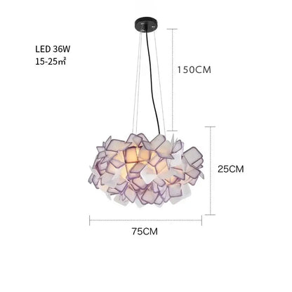 Modern purple & yellow petal led chandelier bedroom pendant light