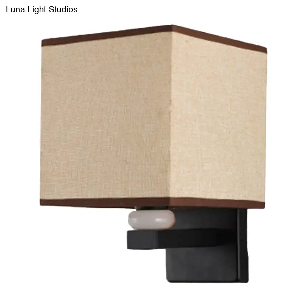 Modern rectangle fabric shade wall light with faux jade decor bedroom