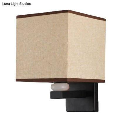 Modern rectangle fabric shade wall light with faux jade decor bedroom