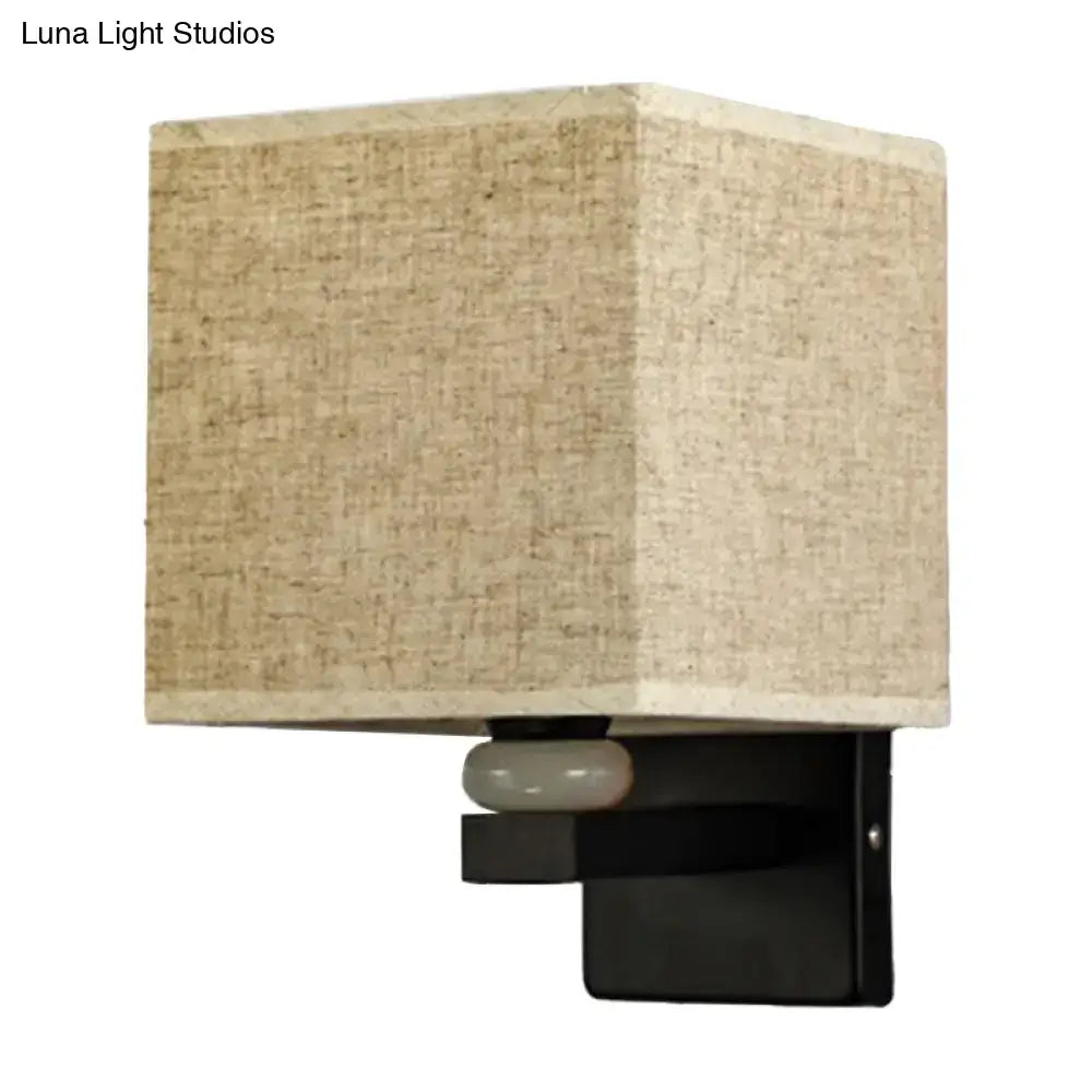 Modern rectangle fabric shade wall light with faux jade decor bedroom