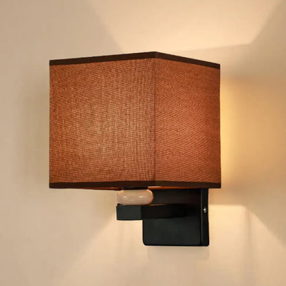 Modern rectangle fabric shade wall light with faux jade decor bedroom