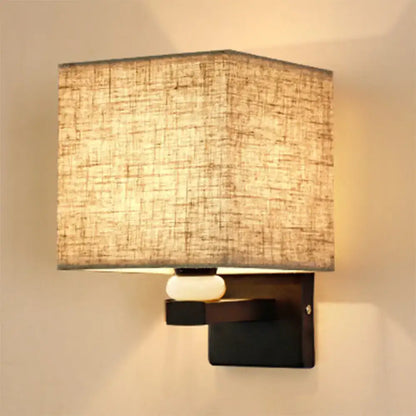 Modern rectangle fabric shade wall light with faux jade decor bedroom