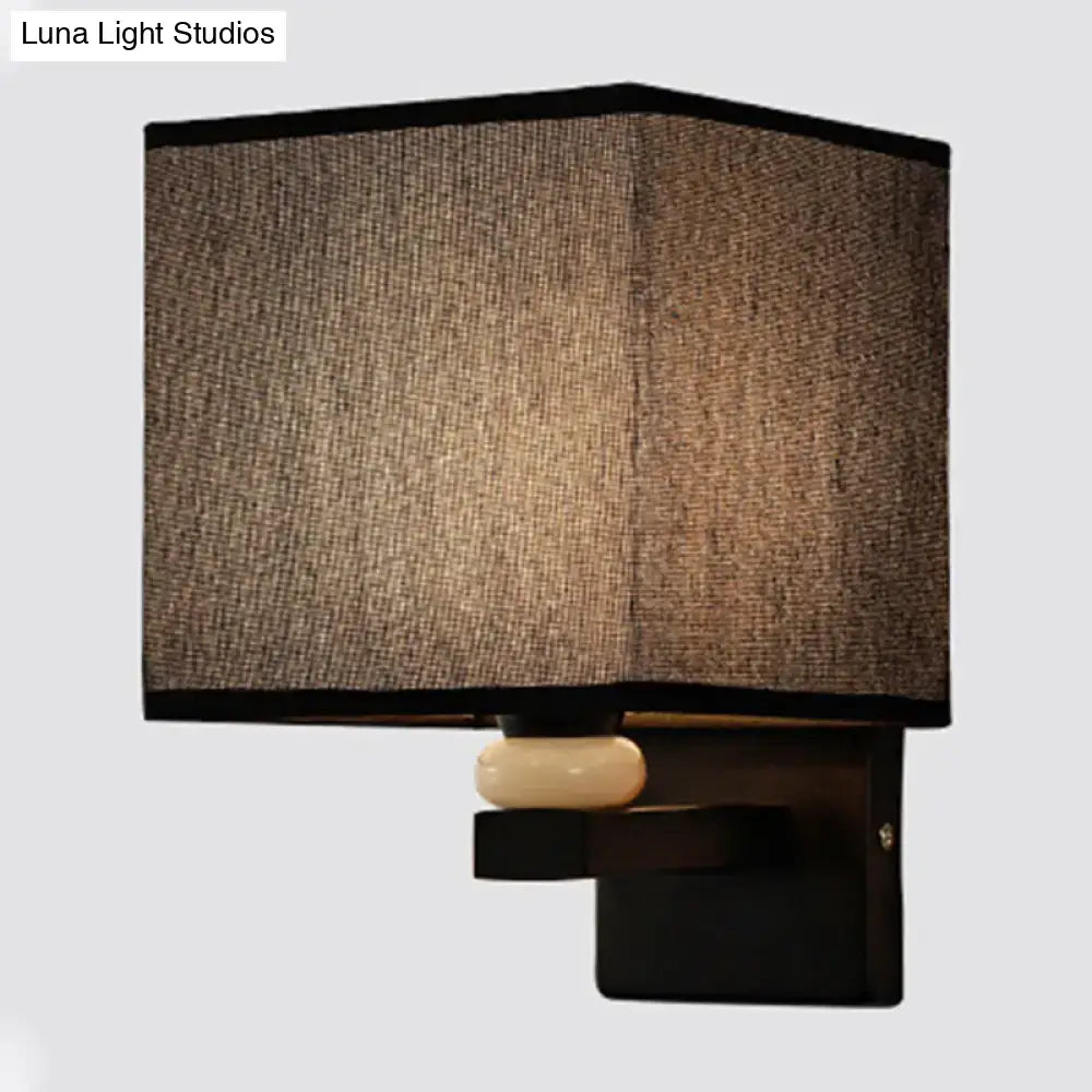 Modern rectangle fabric shade wall light with faux jade decor bedroom