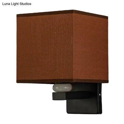 Modern rectangle fabric shade wall light with faux jade decor bedroom