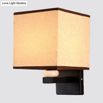 Modern rectangle fabric shade wall light with faux jade decor bedroom