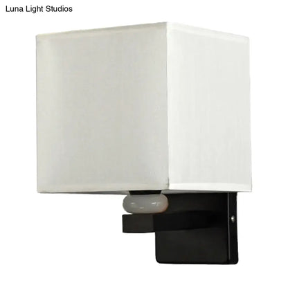 Modern rectangle fabric shade wall light with faux jade decor bedroom