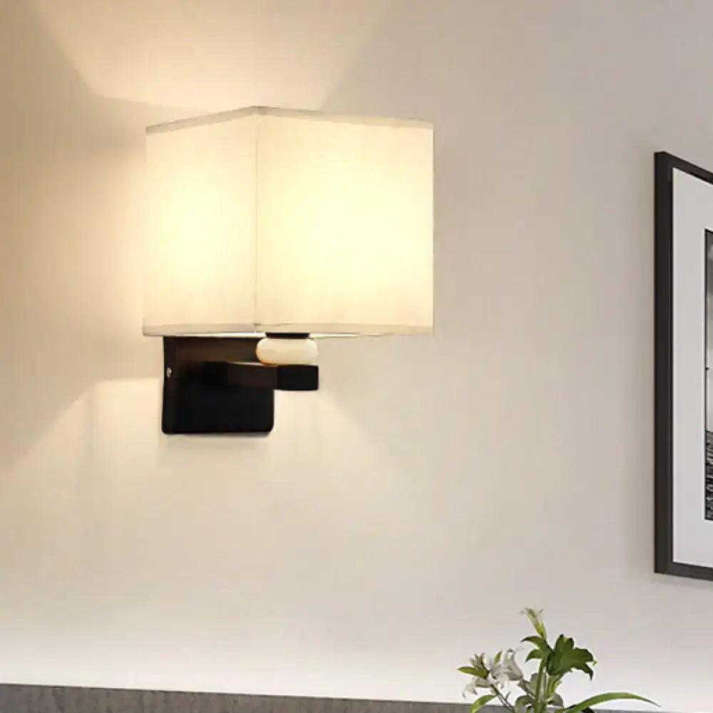 Modern rectangle fabric shade wall light with faux jade decor bedroom