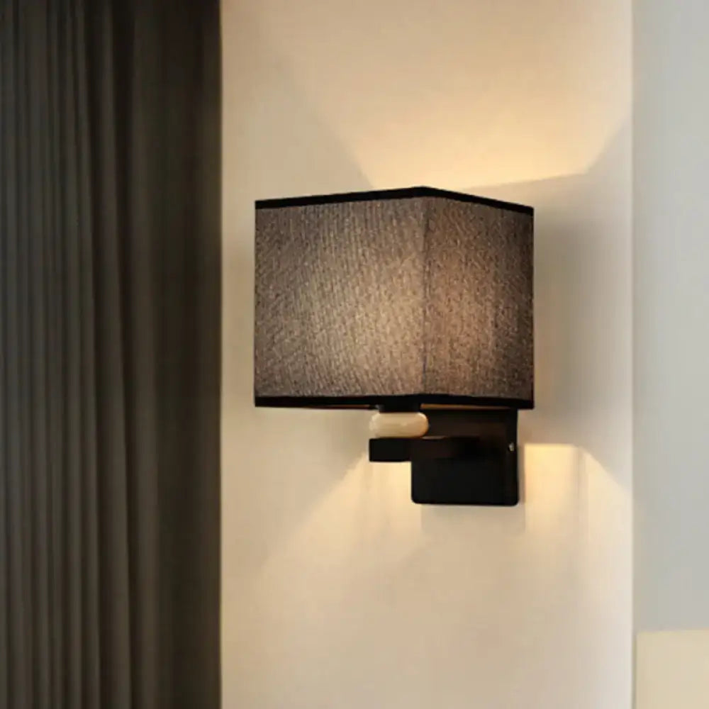 Modern rectangle fabric shade wall light with faux jade decor bedroom