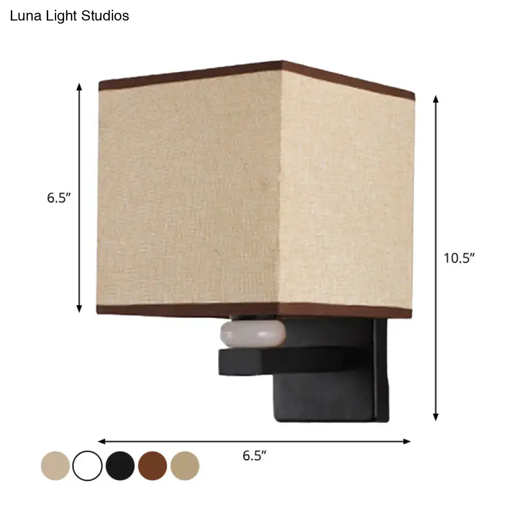 Modern rectangle fabric shade wall light with faux jade decor bedroom