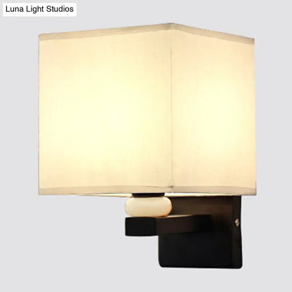 Modern rectangle fabric shade wall light with faux jade decor bedroom